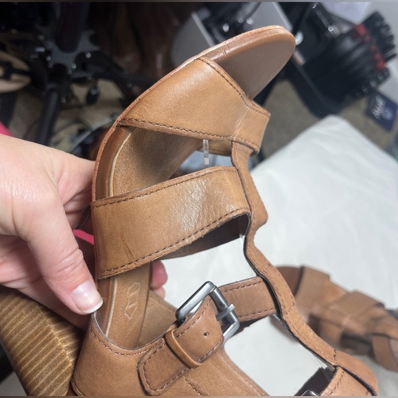 Aldo Strappy Gladiator Stacked Block Heel Leather Sandals Cognac Sz 9 - Picture 8 of 13